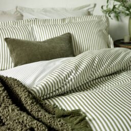 Yard Hebden Cotton Stripe Olive Bedding Set - King size - thumbnail 2
