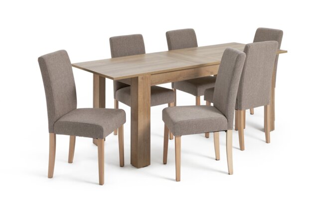 Argos Home Miami Ext Oak Dining Table & 6 Brown Chairs - image 1
