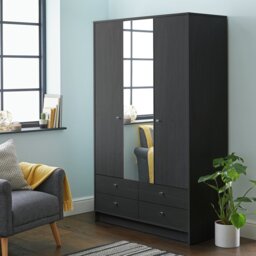 Argos Home Malibu 3 Door 4 Drawer Mirror Wardrobe -Black Oak