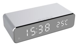Menkind RED5 Wireless Charging Alarm Clock Silver - thumbnail 1