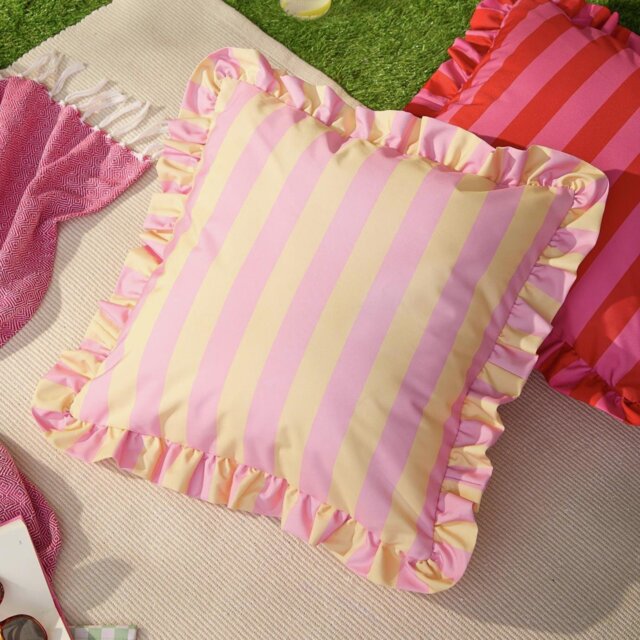 Furn Ruffle Stripe Yellow Outdoor Cushion - image 1