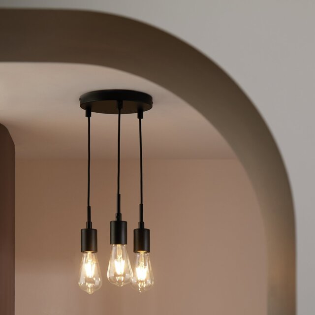 Habitat Lockie Metal 3 Light Cluster Pendant Light - Black - image 1