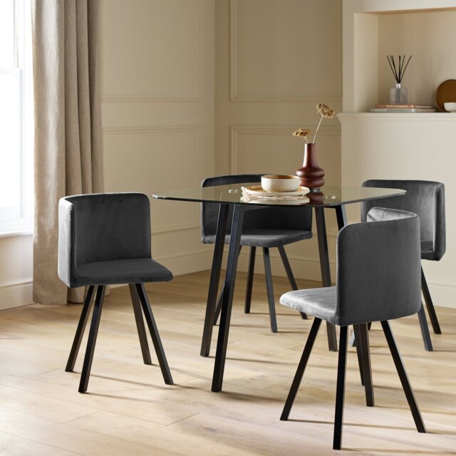 Argos Home Elsie Black Dining Table & 4 Charcoal Chairs - image 1