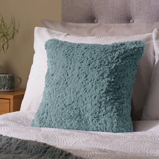 Habitat Faux Fur Textured Cushion - Blue - 43x43cm - image 1