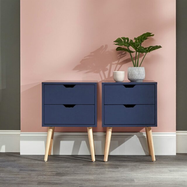 GFW Nyborg 2 Drawer Set of 2 Bedside Table - Midnight Blue - image 1
