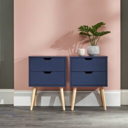 GFW Nyborg 2 Drawer Set of 2 Bedside Table - Midnight Blue