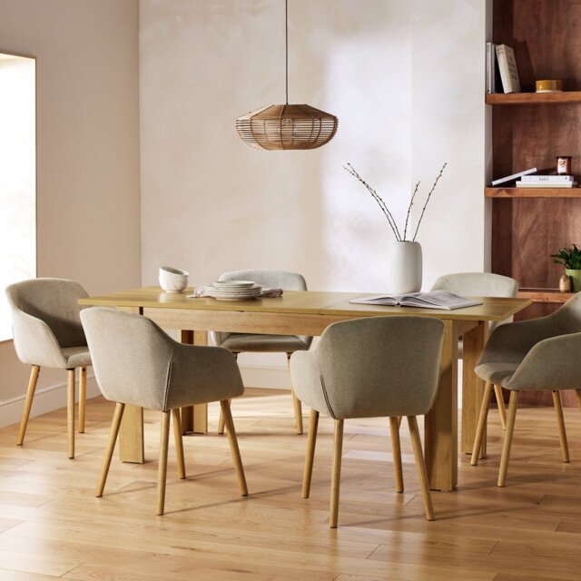 Argos Home Miami Oak Extend Dining Table & 6 Natural Chairs - image 1