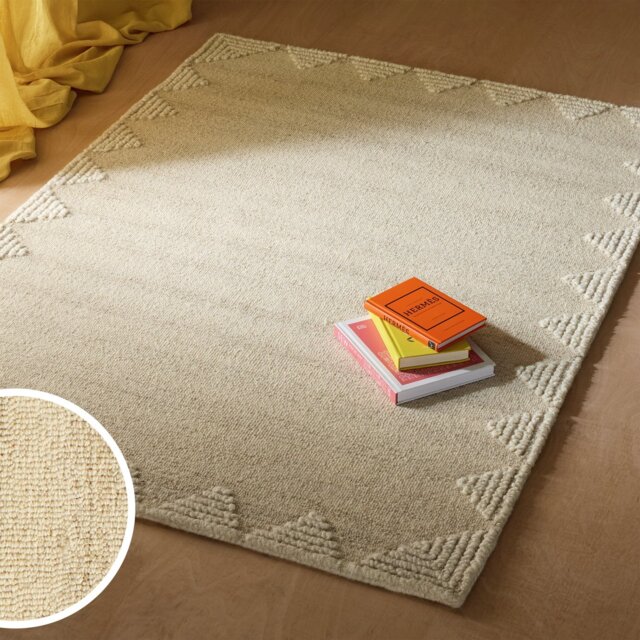 Habitat Diamond Border Beige Wool Rug - 160x230cm - image 1