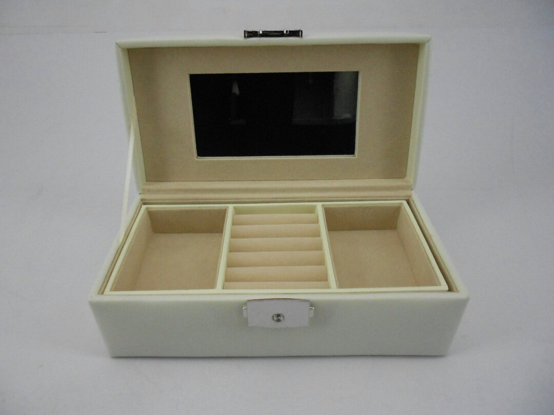 Cream Faux Leather Jewellery Box with Lock by Argos