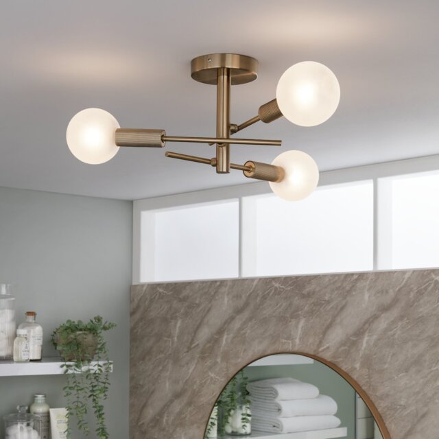 Habitat Globe Ribbed Metal Bathroom Ceiling Light - Brass - image 1