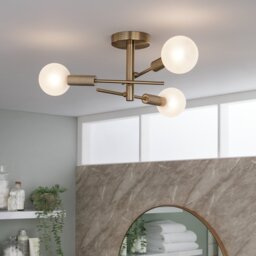 Habitat Globe Ribbed Metal Bathroom Ceiling Light - Brass - thumbnail 1