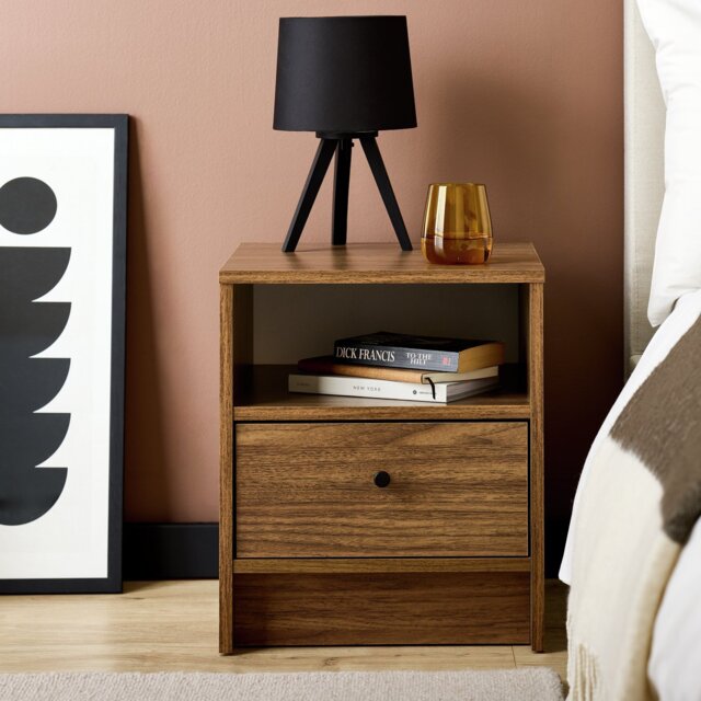 Argos Home Malibu 1 Drawer Bedside Table - Walnut - image 1