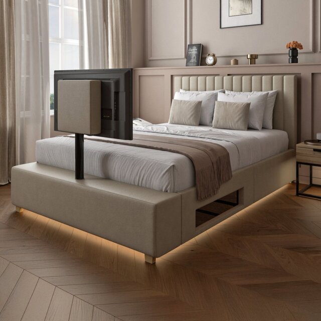 XR Living Maisie Double TV LED Bed Frame - Natural Stone - image 1