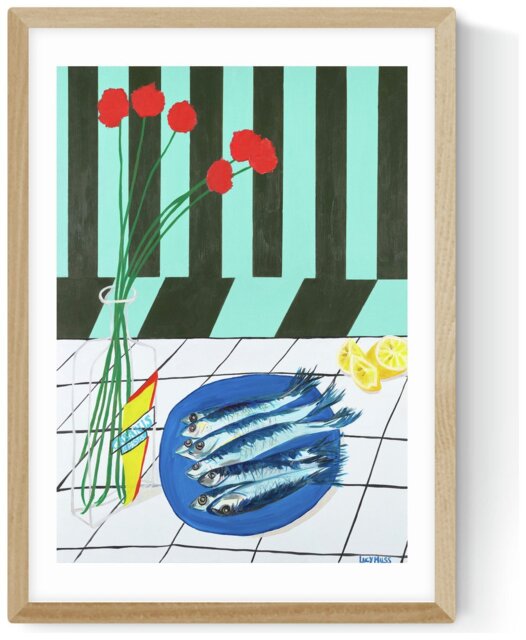 East End Prints Striped Sardines Oak Frame Art Print - A3 - image 1