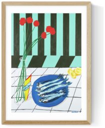 East End Prints Striped Sardines Oak Frame Art Print  - A3