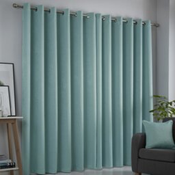 Fusion Strata Dim-out Eyelet Curtains - Duck Egg - 117x183cm - thumbnail 2