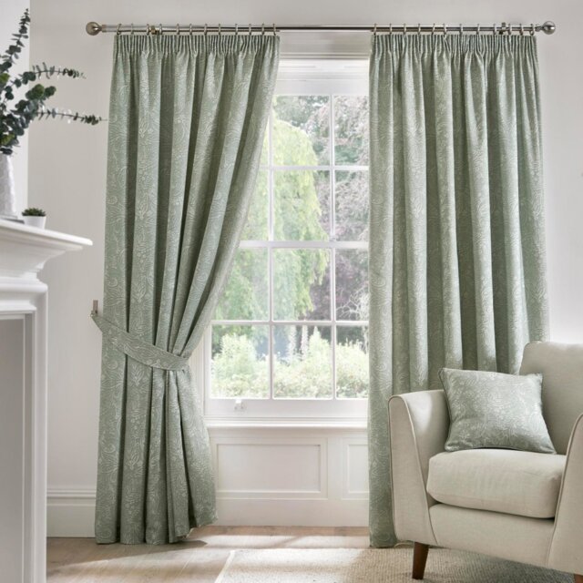 D&D Aveline Floral Pencil Pleat Curtains - Green - 117x137cm - image 1
