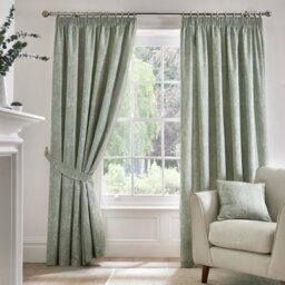 D&D Aveline Floral Pencil Pleat Curtains - Green - 117x137cm