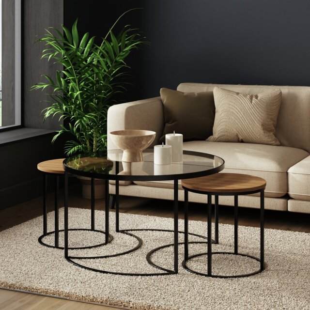 GFW Femi Nest of 3 Tables - Black & Oak - image 1