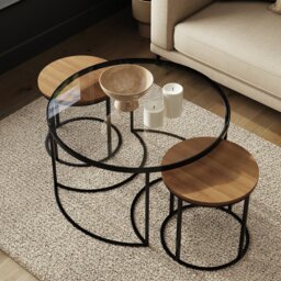 GFW Femi Nest of 3 Tables - Black & Oak - thumbnail 2