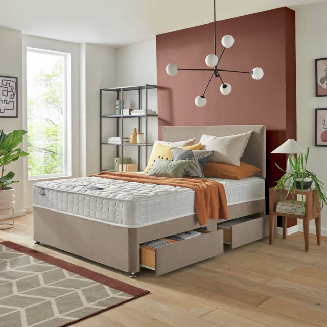 Silentnight Travis Double Comfort 4 Drawers Divan Bed & Headboard - Sandstone - image 1