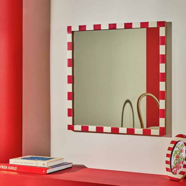 Habitat Striped Red Resin Square Wall Mirror - 51x51cm - image 1