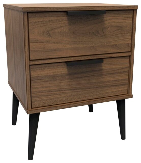 Livara Ready Assembled Bergen 2 Drawer Bedside Table -Walnut - image 1