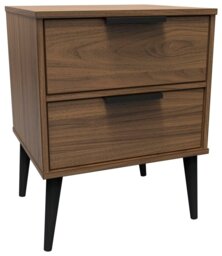 Livara Ready Assembled Bergen 2 Drawer Bedside Table -Walnut
