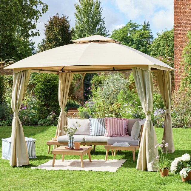 Argos Home 3m x 3m Garden Gazebo with 4 Side Panels - Beige - image 1