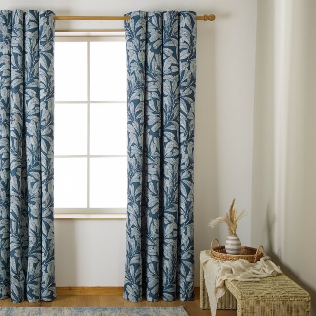 Habitat Leaf Print Blackout Eyelet Curtains - Blue - 117x137cm - image 1
