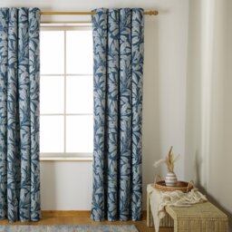 Habitat Leaf Print Blackout Eyelet Curtains - Blue - 117x137cm - thumbnail 1