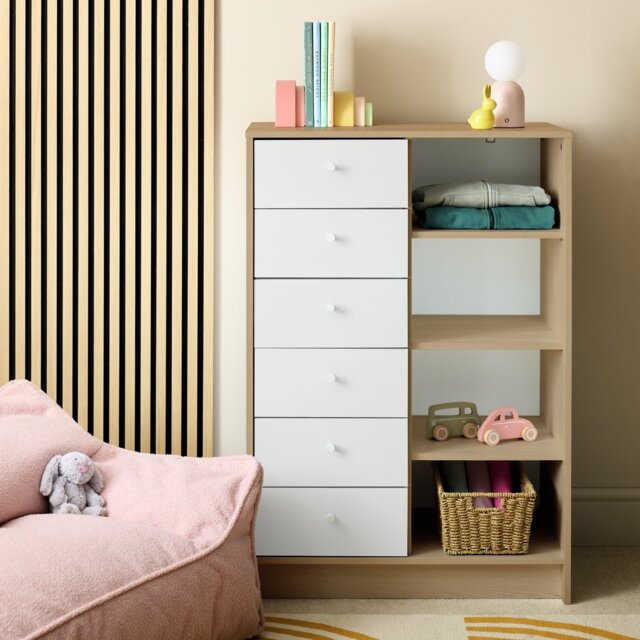 Argos Home Kids Malibu 6 Drawer Chest - White & Oak - image 1
