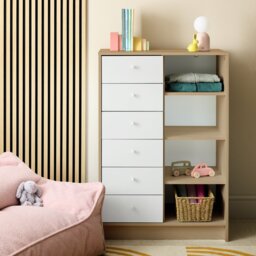Argos Home Kids Malibu 6 Drawer Chest - White & Oak - thumbnail 1