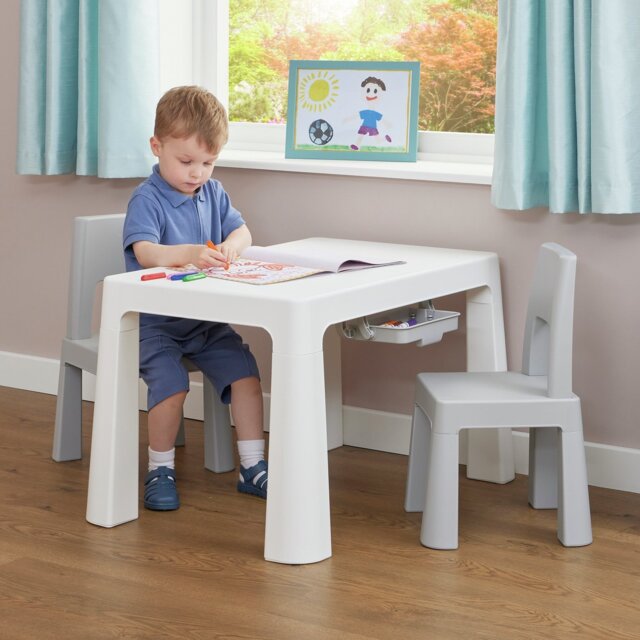 Liberty House Toys Kids Plastic Table and Chairs -White&Grey - image 1