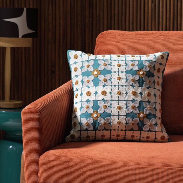 Habitat x Scion Scandi Prairie Cushion - Teal - 43x43cm - image 1