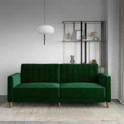 Dorel Pin Velvet Sofa Bed - Green - thumbnail 1