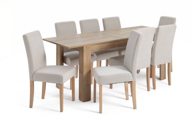 Argos Home Miami Extend Oak Dining Table & 8 Cream Chairs - image 1