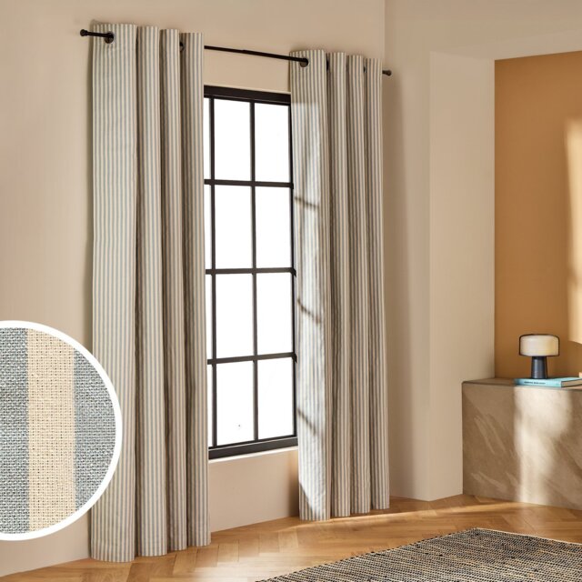 Habitat Yarn Dye Stripe Blackout Eyelet Curtains - Rustic Blue - 117x137cm - image 1