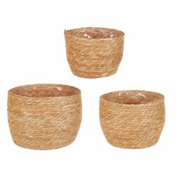 Premier Decorations Grass Weaved Planter with Poly Liner - Set of 3