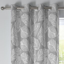 Fusion Matteo Palm Leaf Eyelet Curtains - Grey - 168x183cm - thumbnail 2