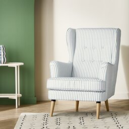 Habitat Callie Fabric Wingback Chair - Blue Stripe - thumbnail 1