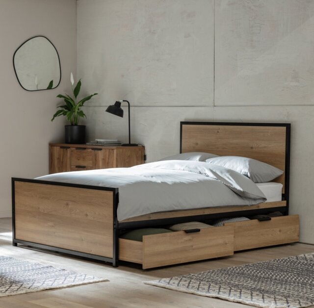 Argos Home Loft Living Kingsize Wooden Storage Bed Frame-Oak - image 1