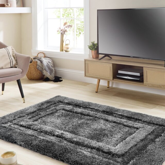 Origins Frame Charcoal Shaggy Rug - 160x230cm - image 1