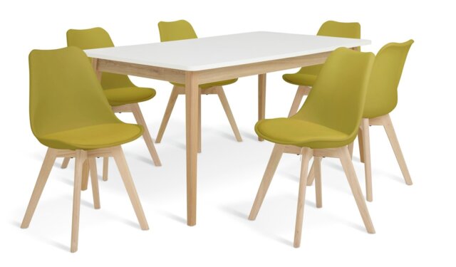 Habitat Sylas Extending White Dining Table & 6 Yellow Chairs - image 1