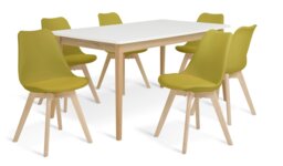 Habitat Sylas Extending White Dining Table & 6 Yellow Chairs - thumbnail 1