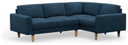 Hutch Velvet Block Arm 4 Seater Corner Sofa - Ink Blue - thumbnail 1