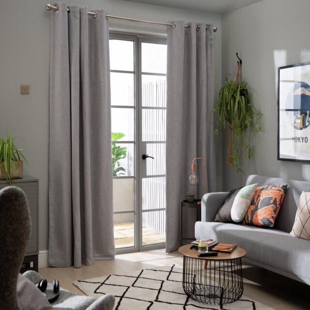 Habitat Linen Blackout Eyelet Curtains - Dove Grey-117x137cm - image 1