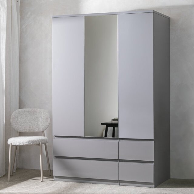 Argos Home Jenson 3Door 4Drawer Mirror Wardrobe -Grey Gloss - image 1