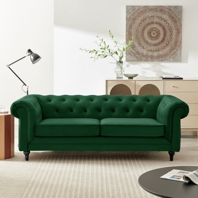 Habitat Chesterfield Velvet 2 Seater Sofa Bed - Green - image 1