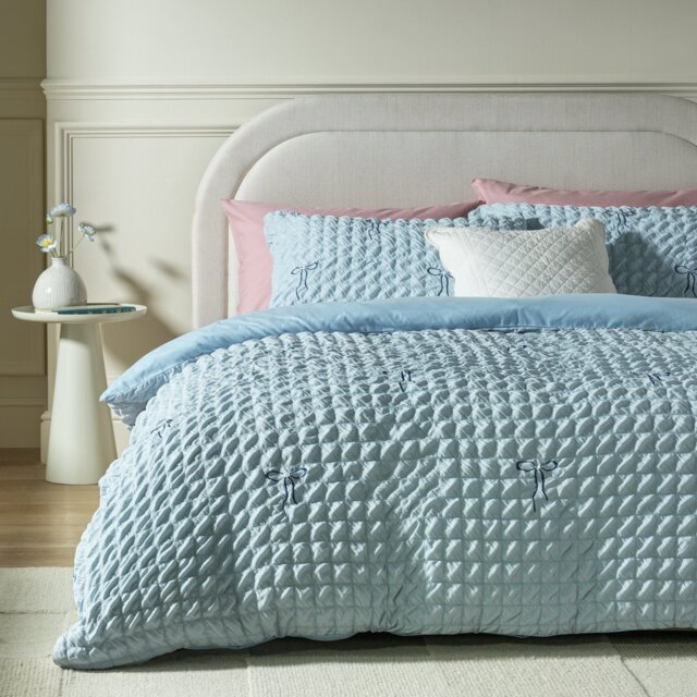 Argos Home Embroidered Bows Blue Bedding Set - Double - image 1